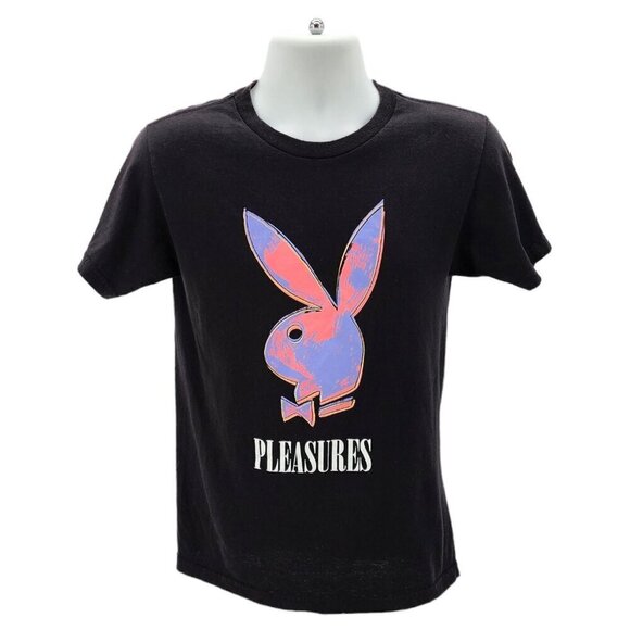 Playboy X Pleasures Playboy Bunny Logo Neon Graphic Black T-Shirt Mens Small - Picture 1 of 5
